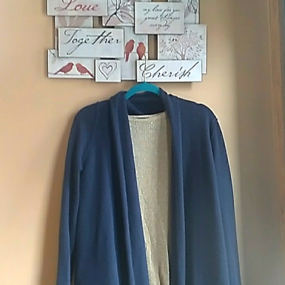 ⚜️ CASHMERE SWEATER LANDS' END Long NAVY Collar Sz LG